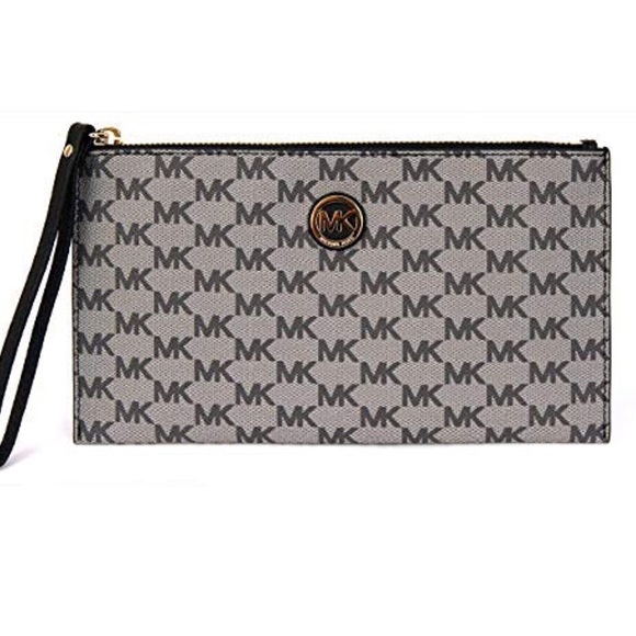MICHAEL Michael Kors Handbags - Mickael Kors Fulton Grey Black Zip Clutch Wristlet